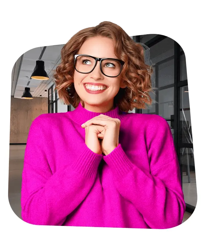Smiling woman in pink jumper
